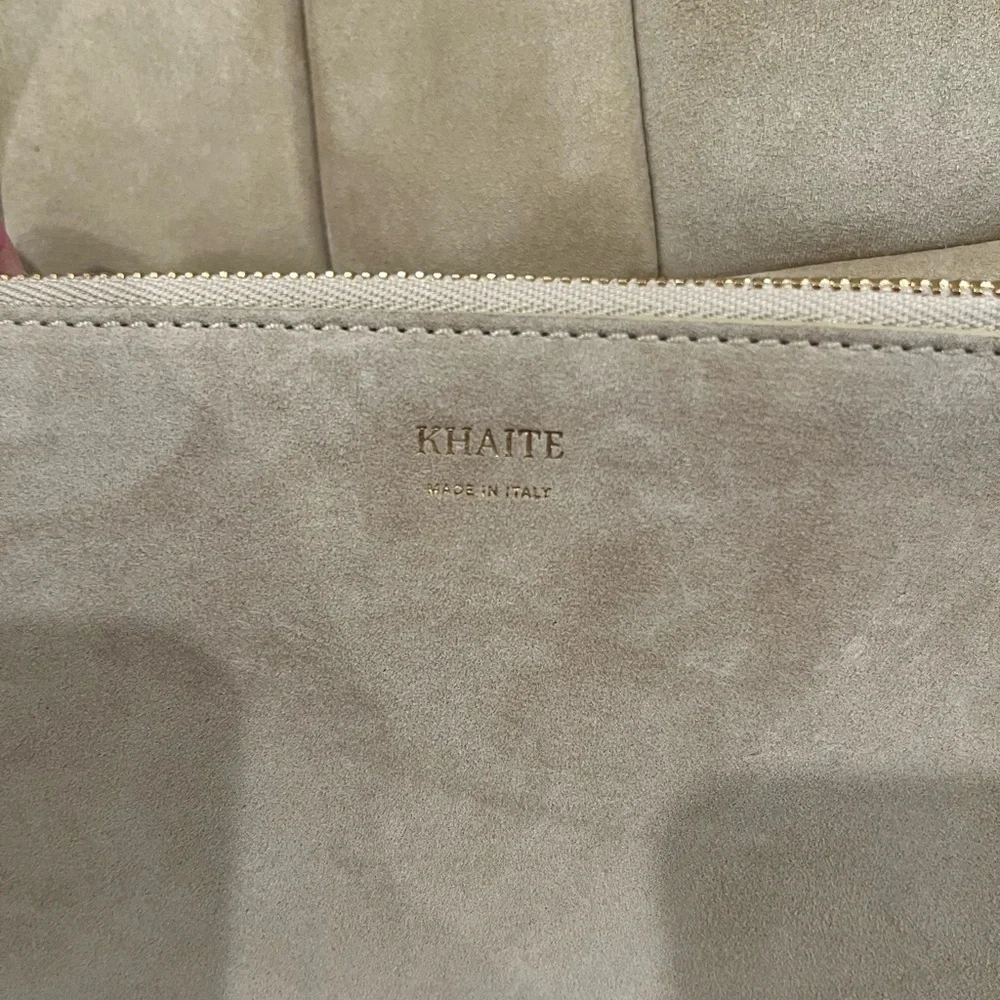 NWT KHAITE Zoe patchwork suede tote bag beige